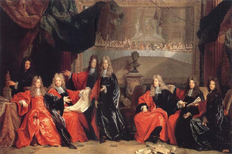 Nicolas de Largilliere The provost and Municipal Magistrates of Paris Discussing the Celebration of Louis XIV-s Dinner at the hotel de Ville after his Recovery in 1687 china oil painting image